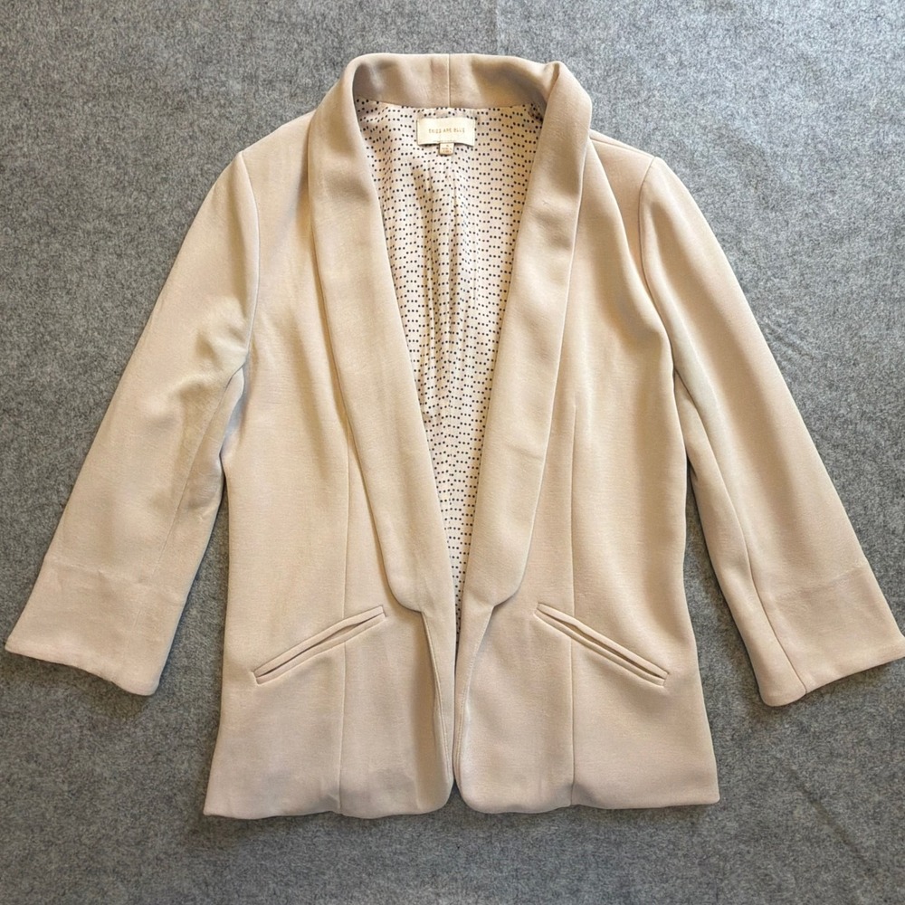 Skies Are Blue Women's Blazer Blush Small Velvet Open Front Ruched Sleeves Lined